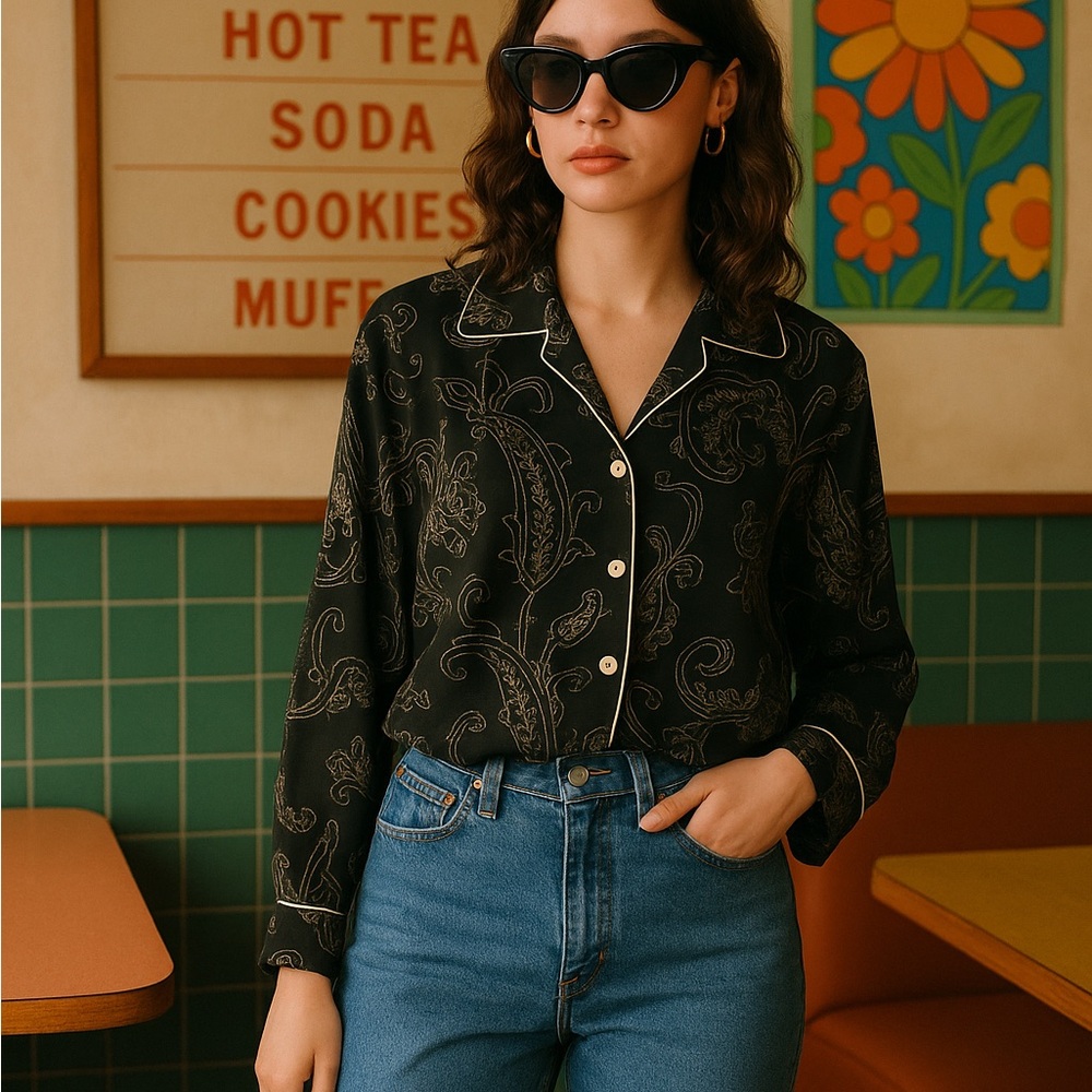 SilkLand Elegant Black Paisley‎ Shirt